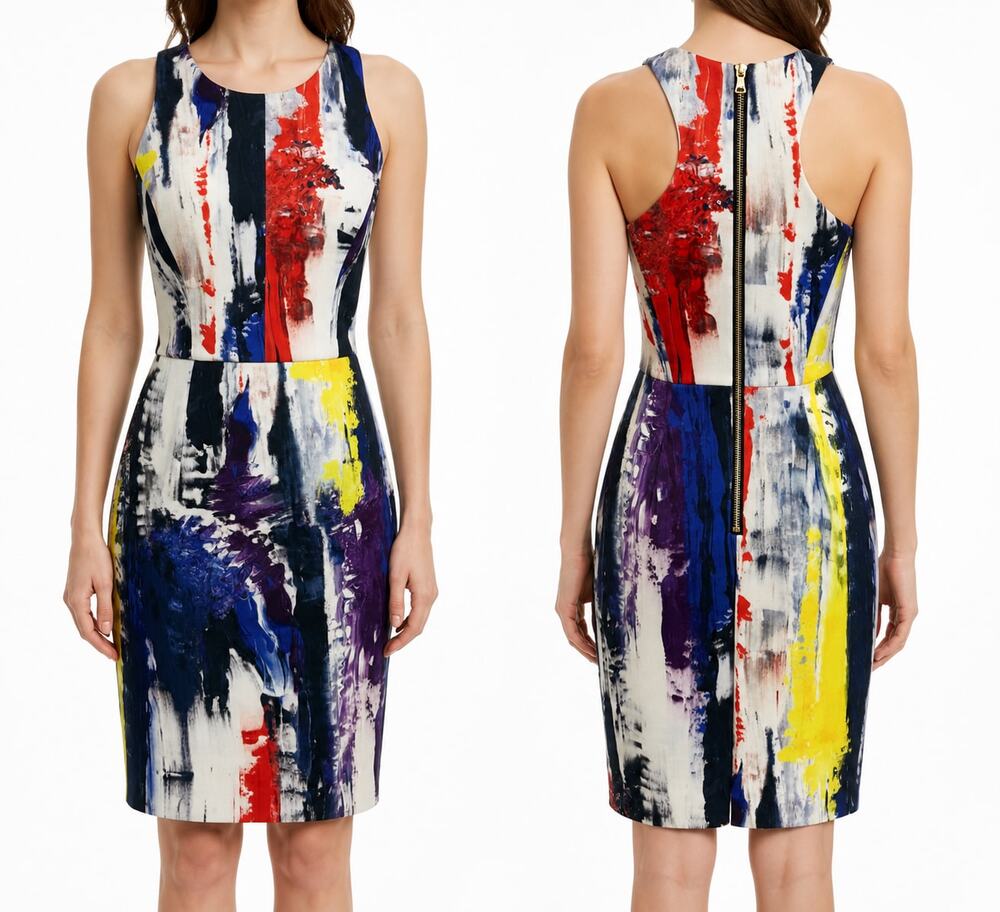 MILLY Women's Multicolor Abstract Sleeveless Sheath Dress Size 4 Bodycon